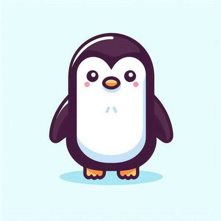 Cute penguin. Vector illustration in a flat style. Isolated on a blue background.のイラスト素材