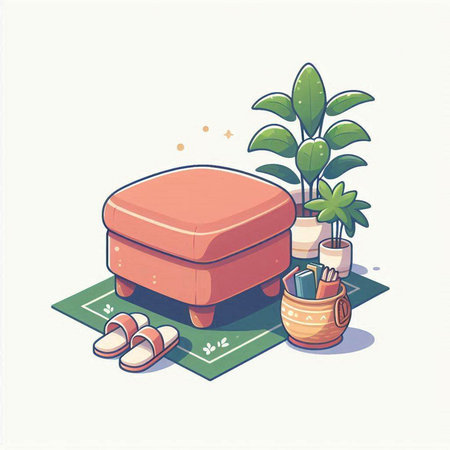 Illustration of a casket on a yoga mat with a flowerのイラスト素材
