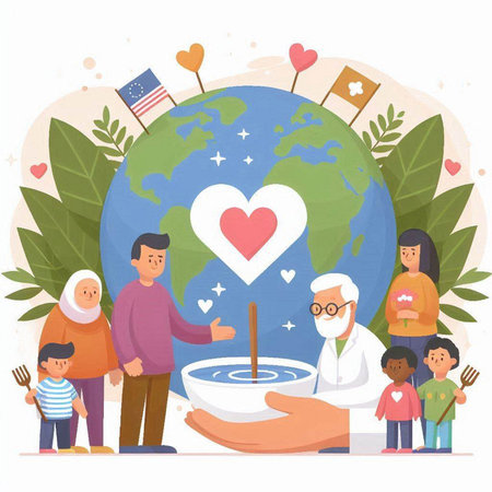 Happy family on earth day vector illustration. Mother, father, son and daughter in flat styleのイラスト素材