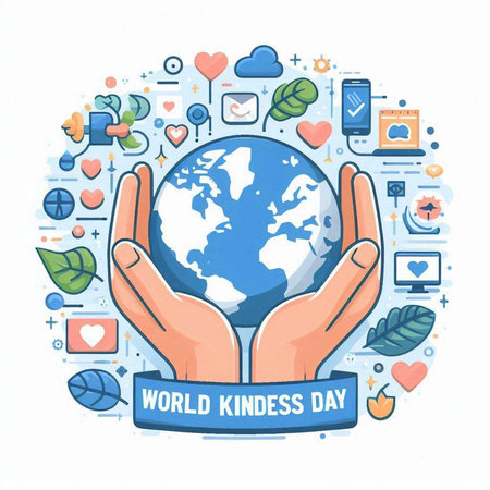 World Kindness Day. Vector illustration in thin line style on white background.のイラスト素材