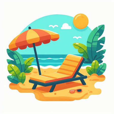 Beach chair on the sand. Summer vacation concept. Vector illustrationのイラスト素材