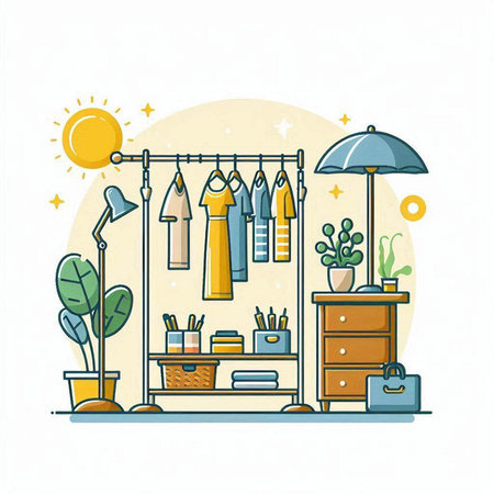 Furniture and accessories in flat style. Vector illustration for your designのイラスト素材