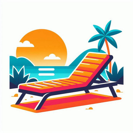 Beach chair and palm tree. Summer vacation. Vector illustration.のイラスト素材