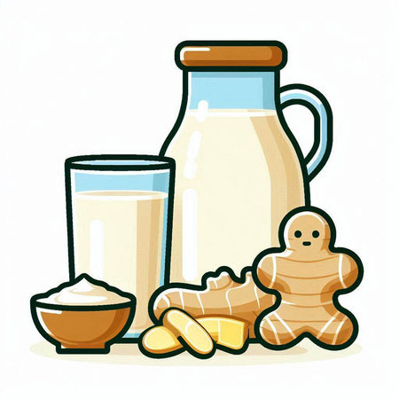 Ginger milk and ginger cookies, vector illustration isolated on white background.のイラスト素材