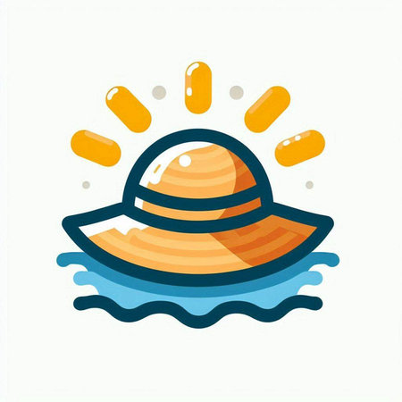 Sun hat on the water. Vector illustration. Isolated on white background.のイラスト素材