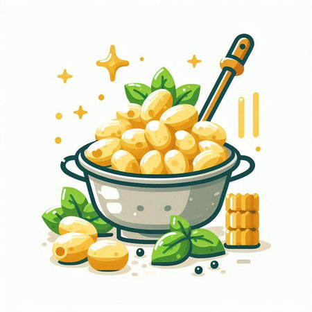 Illustration of macaroni and cheese in a bowl with a spoonのイラスト素材