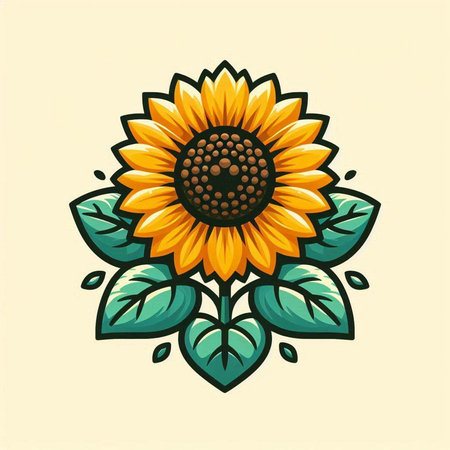 Sunflower icon. Vector illustration of a sunflower with leaves.のイラスト素材