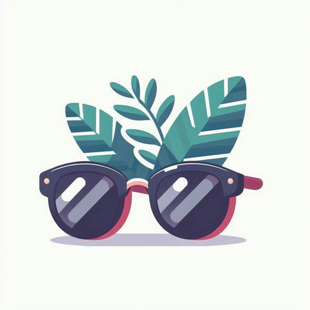 Sunglasses with tropical leaves. Vector illustration in flat style.のイラスト素材