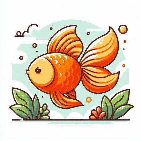Cartoon goldfish on the background of the sea. Vector illustrationのイラスト素材