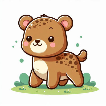 Cute cartoon teddy bear on the grass. Vector illustration.のイラスト素材