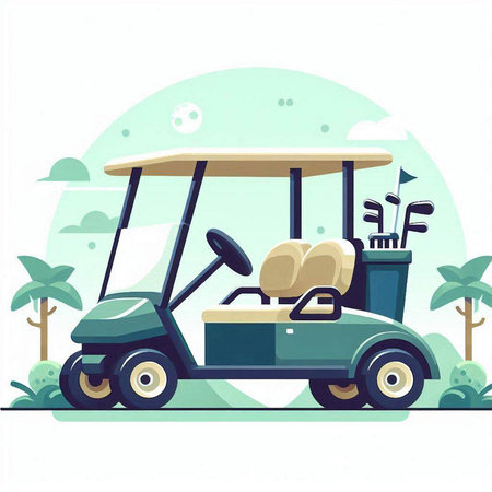 Golf cart on the golf course. Vector illustration in flat styleのイラスト素材