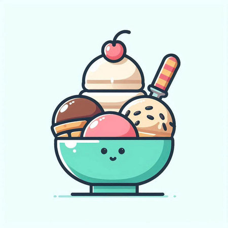 Ice cream in a bowl. Vector illustration in a flat style.のイラスト素材