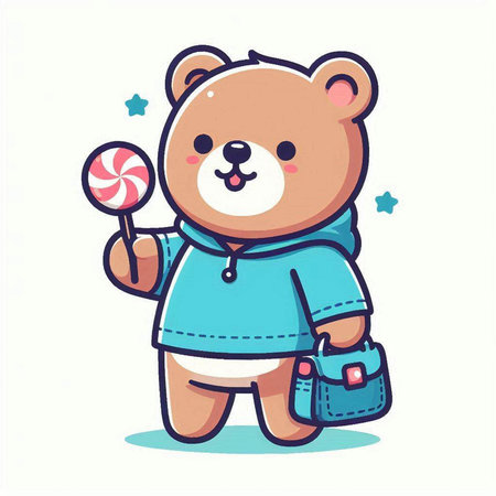 Cute bear holding lollipop and candy. Vector illustration.のイラスト素材