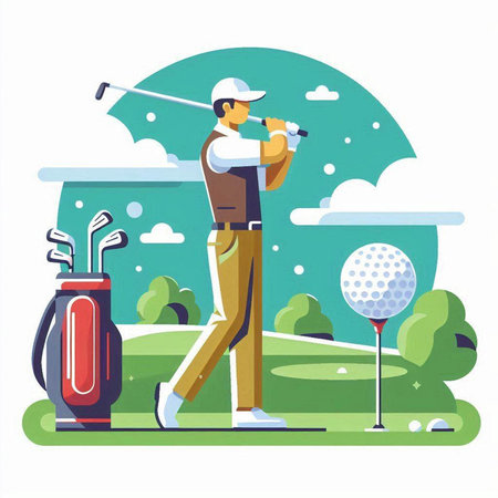Golf player on the course. Vector illustration in flat style.のイラスト素材