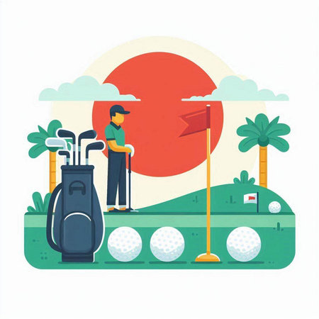 Golf player on the golf course. Flat style vector illustration.のイラスト素材