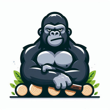 Vector illustration of a gorilla sitting on a log and holding a cigarのイラスト素材