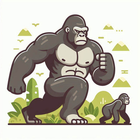 Gorilla in the jungle. Vector illustration in cartoon style.のイラスト素材