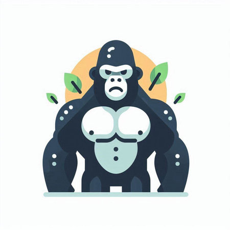 Gorilla character with leaves. Vector illustration in flat style.のイラスト素材