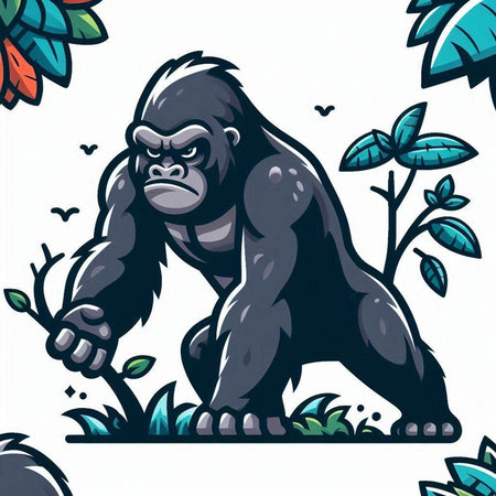 Vector illustration of a gorilla in the jungle. Hand drawn style.のイラスト素材