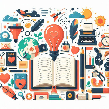 Flat design vector illustration concept of education, learning, knowledge, school, university, college, university, university, college, college, university, college.のイラスト素材