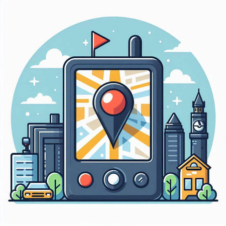 Navigation device. City map navigation. Vector illustration in flat styleのイラスト素材