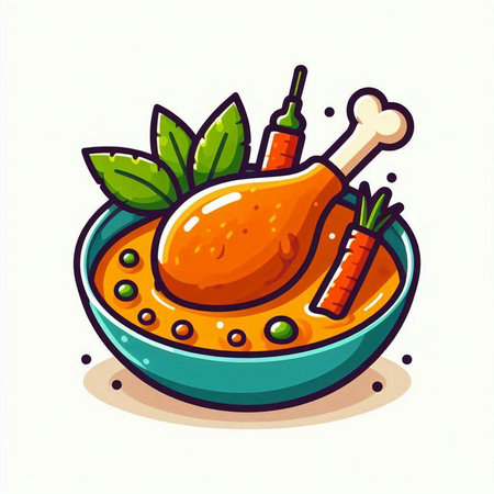 Illustration of a bowl of spicy chicken soup, vector illustration.のイラスト素材