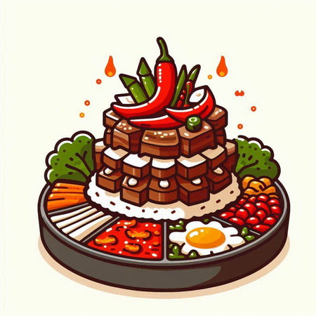 Illustration of a Sushi with Vegetables, Eggs and Seafoodのイラスト素材