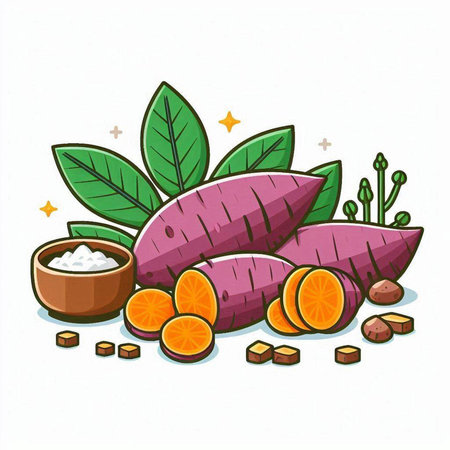 Illustration of sweet potato, yam, taro and sugar cubesのイラスト素材