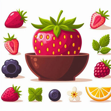 Strawberry, blackberry, strawberry, raspberry, blueberry, strawberry, strawberry, blackberry. Vector illustration.のイラスト素材