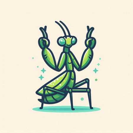 illustration of a praying mantis on a chair, vector illustrationのイラスト素材