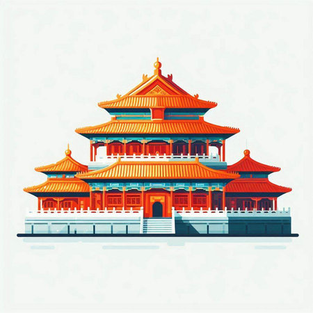 Vector illustration of chinese temple on white background with space for textのイラスト素材