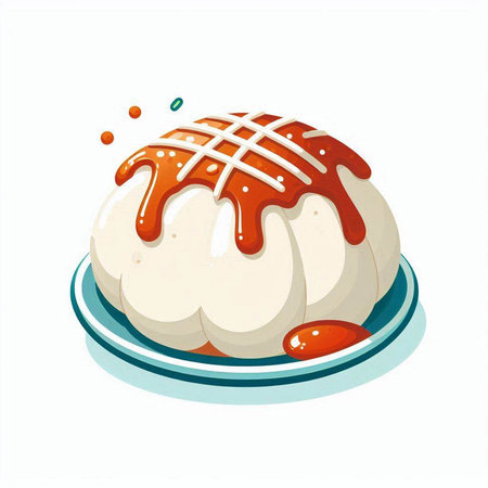 Illustration of a cake with caramel sauce on a white background.のイラスト素材