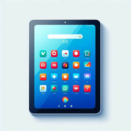 Tablet pc with application icons on blue background. Vector illustration.のイラスト素材