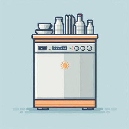 Vector illustration of dishwasher in flat style. Kitchen equipment. Household appliances.のイラスト素材