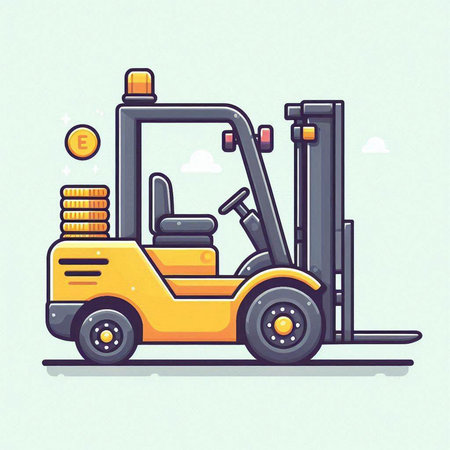 Forklift with stack of coins. Vector illustration in flat styleのイラスト素材