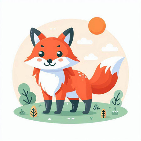 Cute cartoon fox in the forest. Vector illustration in flat style.のイラスト素材