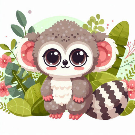 Cute cartoon koala with flowers and leaves. Vector illustration.のイラスト素材
