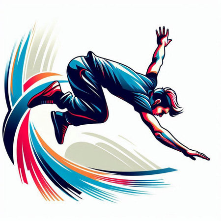 illustration of breakdancer jumping into the air, vector illustrationのイラスト素材