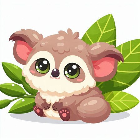 Cute cartoon koala sitting on the leaves. Vector illustration.のイラスト素材