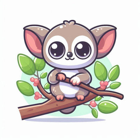 Cute cartoon koala sitting on a branch. Vector illustration.のイラスト素材