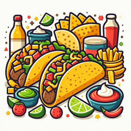 Mexican food vector illustration. Cinco de mayo mexican food posterのイラスト素材