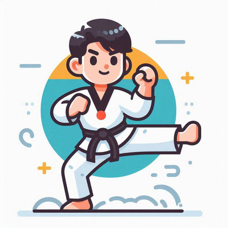 Taekwondo boy. Vector illustration in a flat style.のイラスト素材