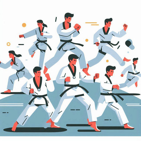 Taekwondo vector illustration. Tae Kwon Do karate training.のイラスト素材