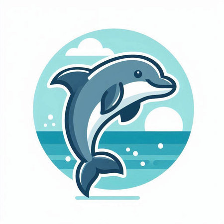 Dolphin icon. Vector illustration of a dolphin jumping in the sea.のイラスト素材