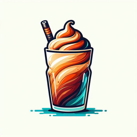 Illustration of a glass of ice coffee with whipped cream and strawのイラスト素材