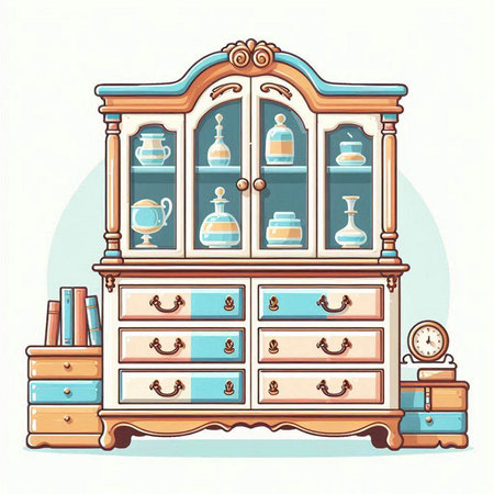Cabinet with cupboard. Vector illustration in cartoon style.のイラスト素材
