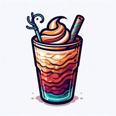 Illustration of a glass of milkshake with whipped cream and strawのイラスト素材