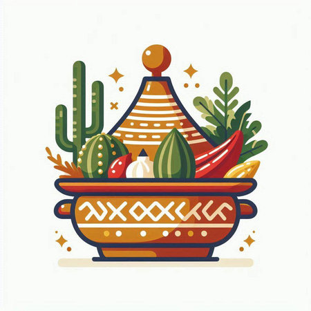 Mexican pottery with cactus. Vector illustration in flat styleのイラスト素材
