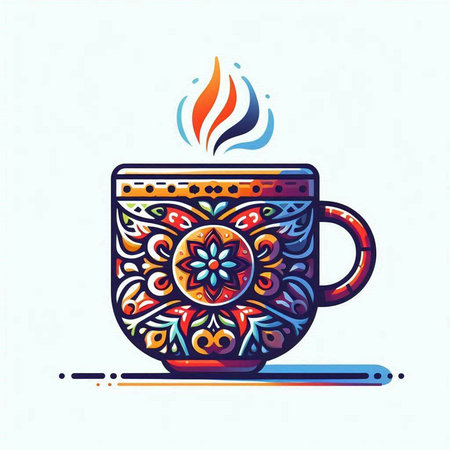 Cup of hot drink with mandala pattern. Vector illustration.のイラスト素材