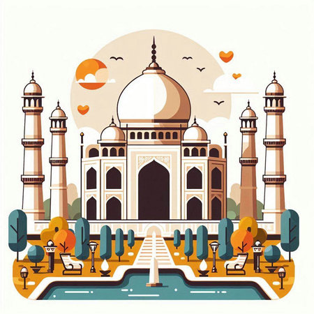 Vector illustration of Taj Mahal in Agra, Uttar Pradesh, Indiaのイラスト素材
